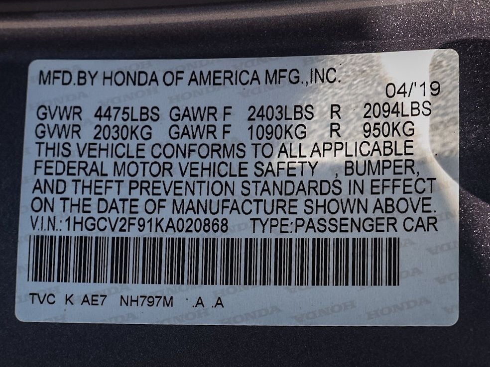 2019 Honda Accord Touring 2.0T