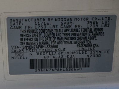 2017 Nissan Versa 1.6 S Plus