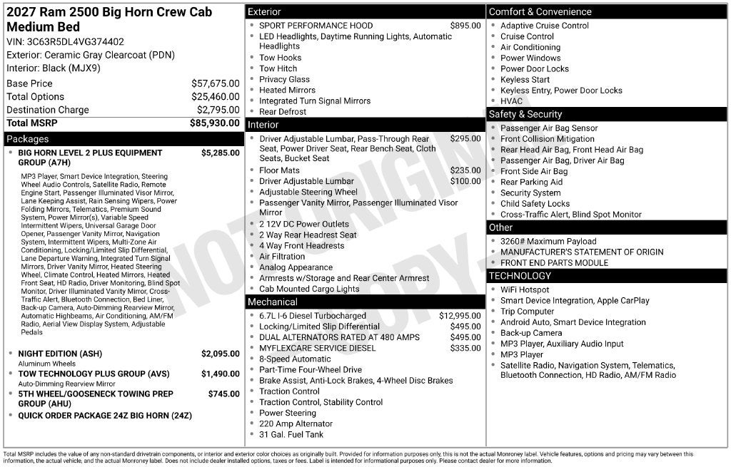 2027 RAM 2500 Big Horn Night Edition