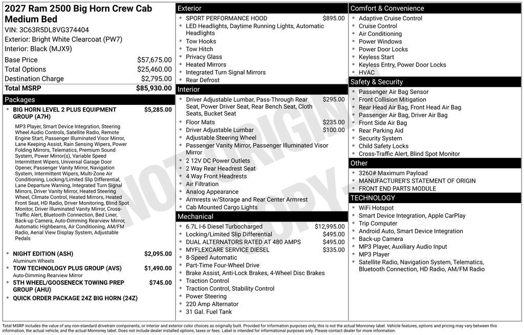 2027 RAM 2500 Big Horn Night Edition