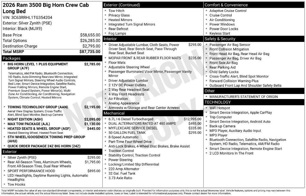 2026 RAM 3500 Big Horn Night Edition